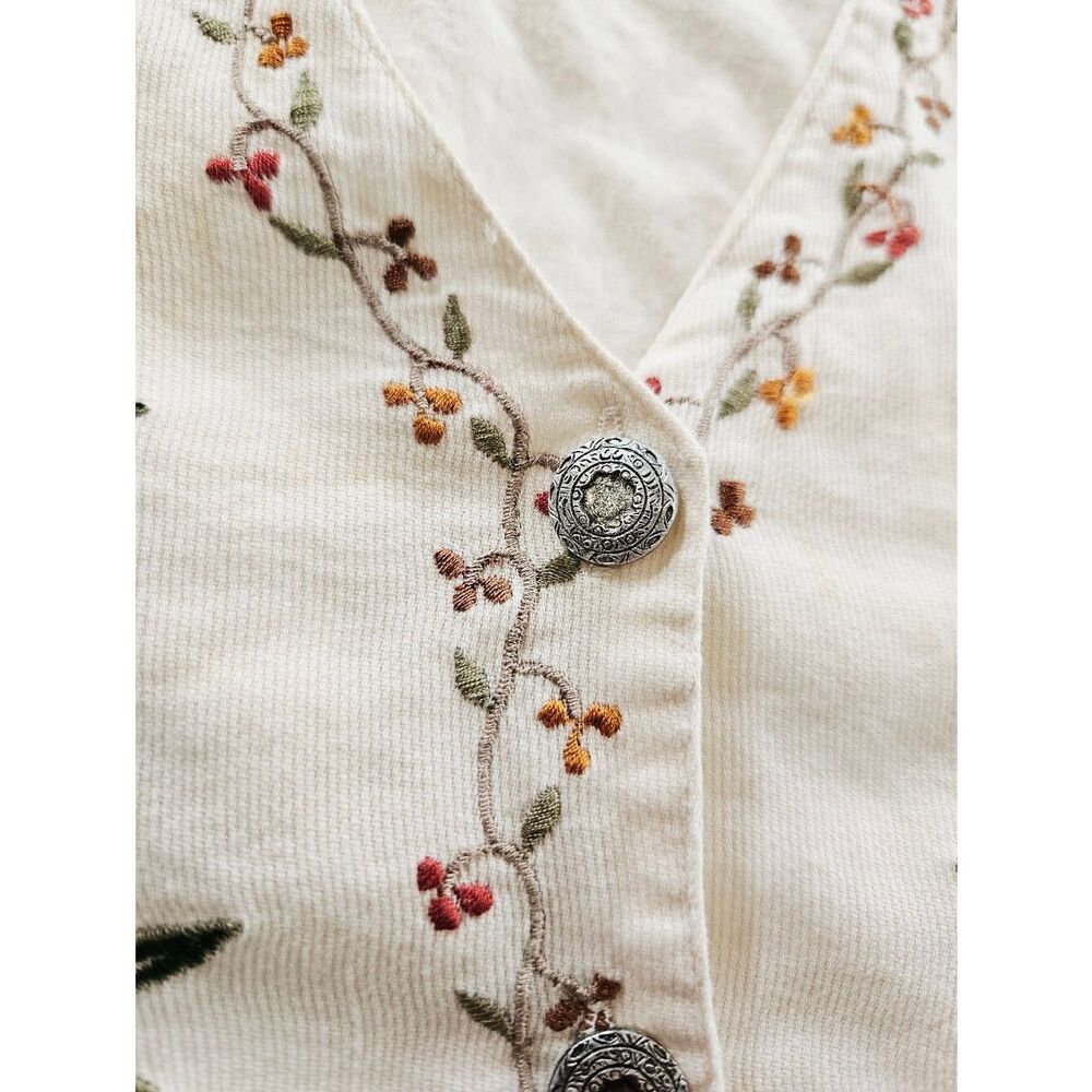 Vintage New Direction Floral Embroidered Ribbed Corduroy Cotton Button Up Vest M - Picture 4 of 12